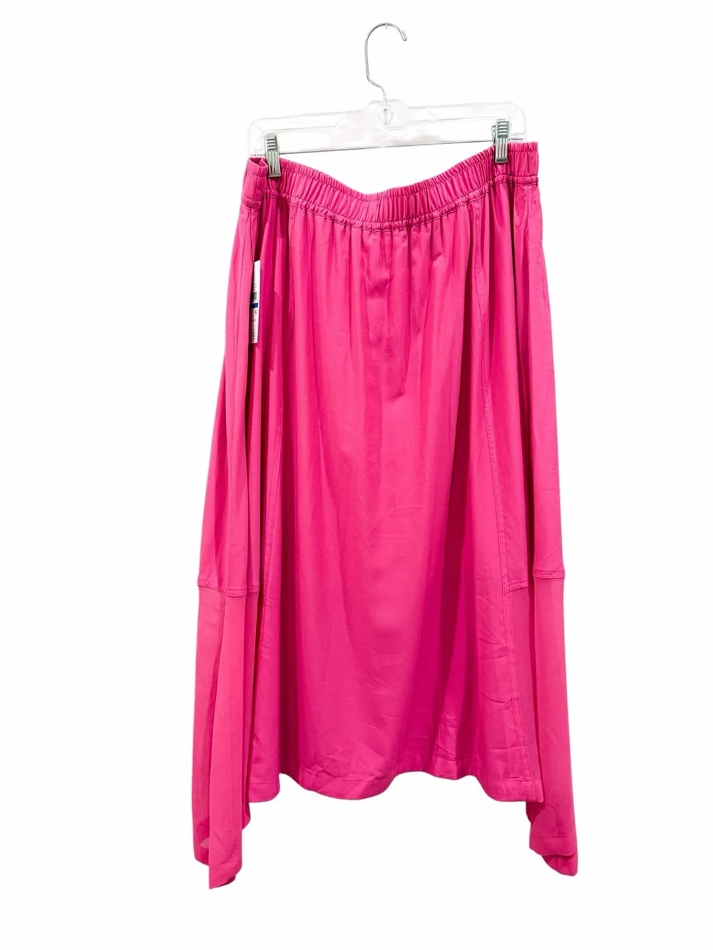 DKNY Handkerchief Hem Mixed Media Pull On Elastic Waist Maxi Skirt Pink XL NWT